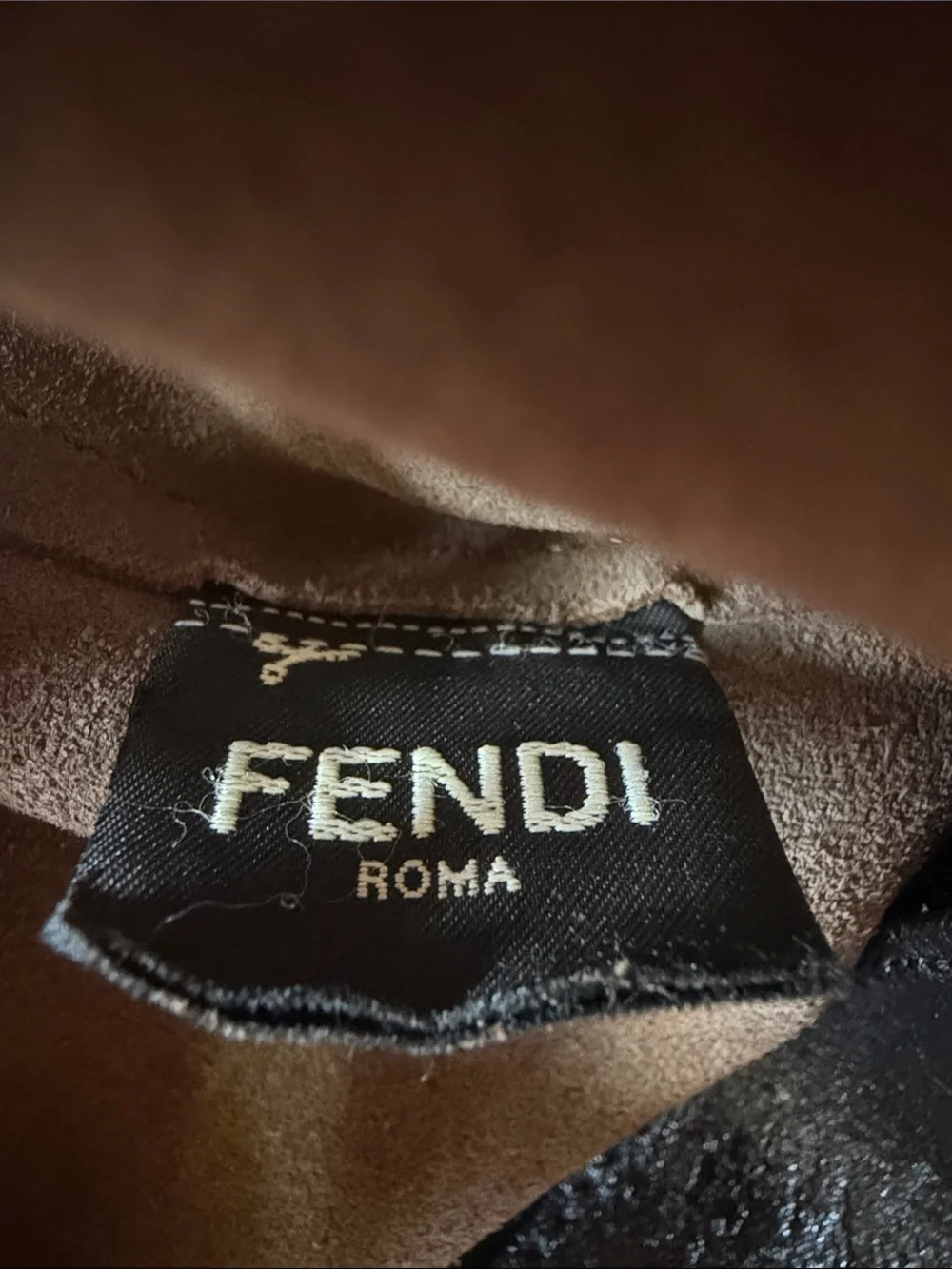 Fendi Black Leather Logo Tote with Tan Trim